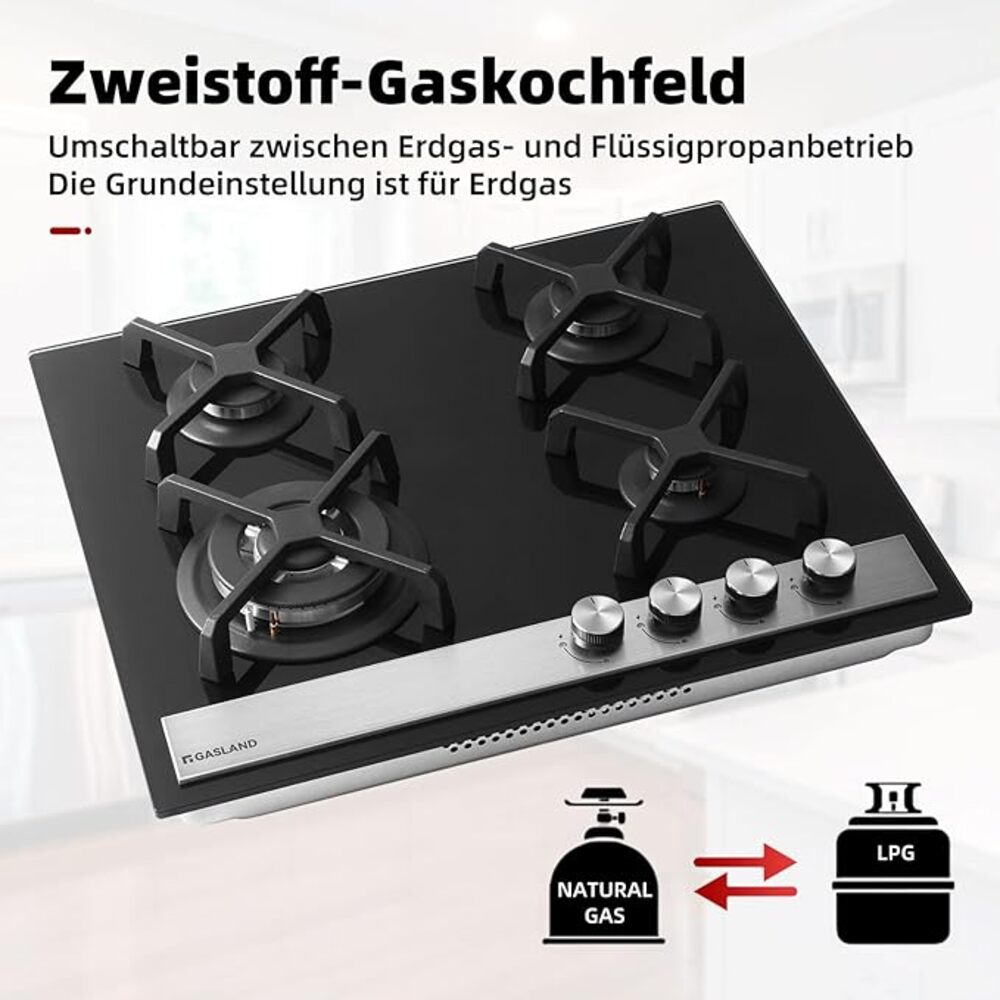 GH6604BG1FC 4 Flammig 60 cm Schwarz Glasherd Glas Gaskochfeld