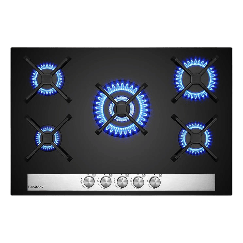 GASLAND Chef GH6805BG1FC Glas Gaskochfeld 5 Flammig, Gas Kochfeld mit Wok Brenner, Einbau Gaskochfelder, 76cm Schwarz Glasherd, Gas Kocher 10400 Watt, LPG/Erdgas