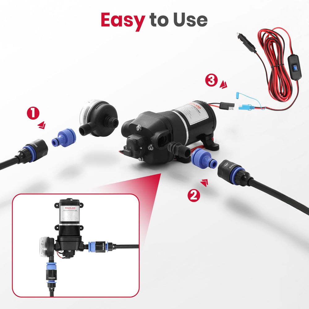 GASALND 3.3GPM 12V DC 40PSI Water Pressure Pump Kit