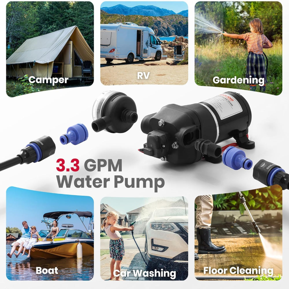 GASALND 3.3GPM 12V DC 40PSI Water Pressure Pump Kit