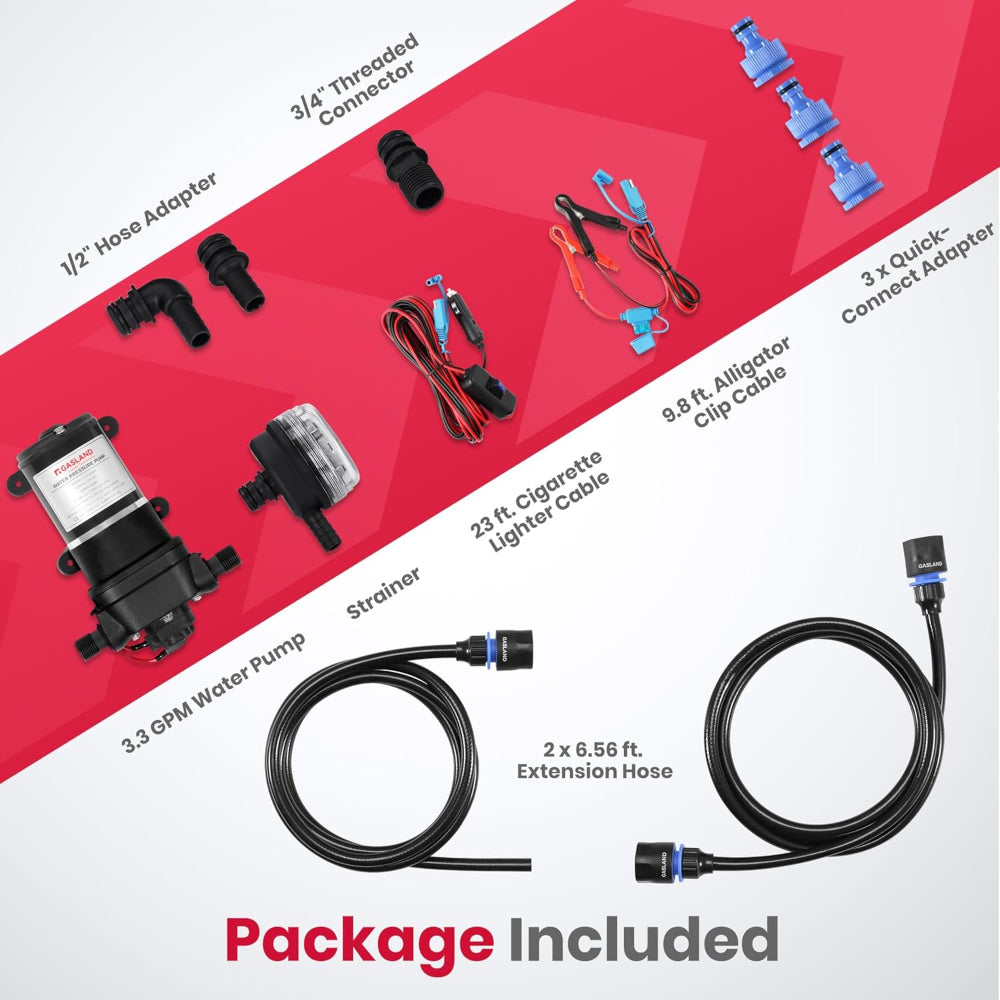 GASALND 3.3GPM 12V DC 40PSI Water Pressure Pump Kit