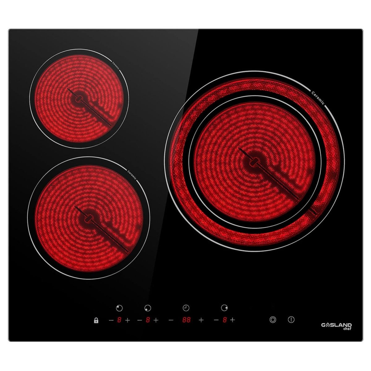 GASLAND CH603BF Glaskeramikkochfeld/ 60cm Kochfeld Elektro/Einbaukochfeld/ 3 Kochzonen/Zweifach-Zone/Kindersicherung/ 5,4kW/ Geeignet für Alle Töpfe