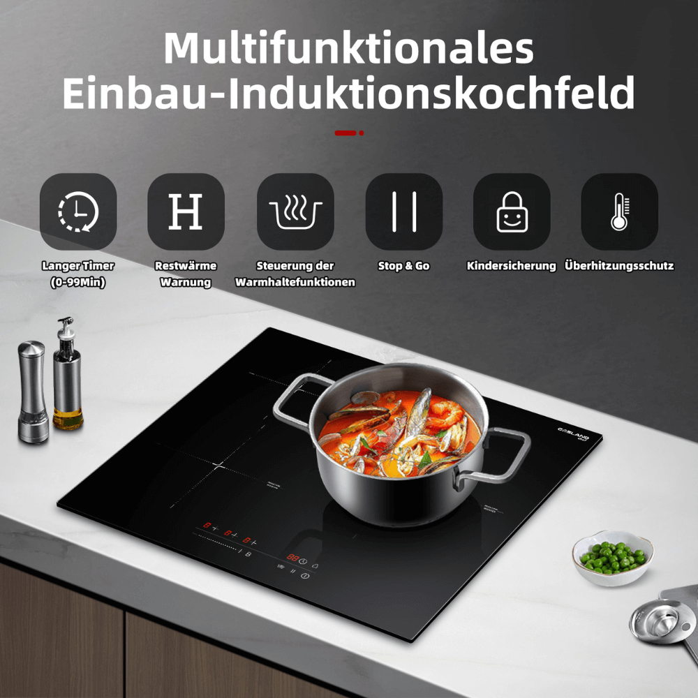 GASLAND Chef IH603BF-DE 60 cm Integrierter Induktionskochfeld 3 Zonen, 6600W Induktionsherd mit Sensor-Berührung, Boost-Funktion, Warmhaltefunktionen, Stop & Go-Funktion, Timer-Funktion