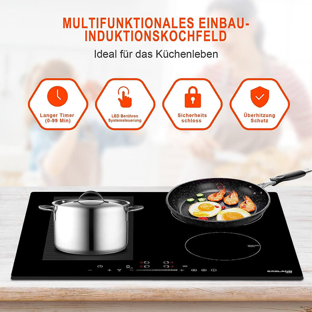 GASLAND Chef Induktions Kochfeld IH604BF 60cm 7000W Elektroherd mit 4 Boost-Zonen FlexInduktionskochfeld für BBQ Warm Up/STOP + GO-Funktion