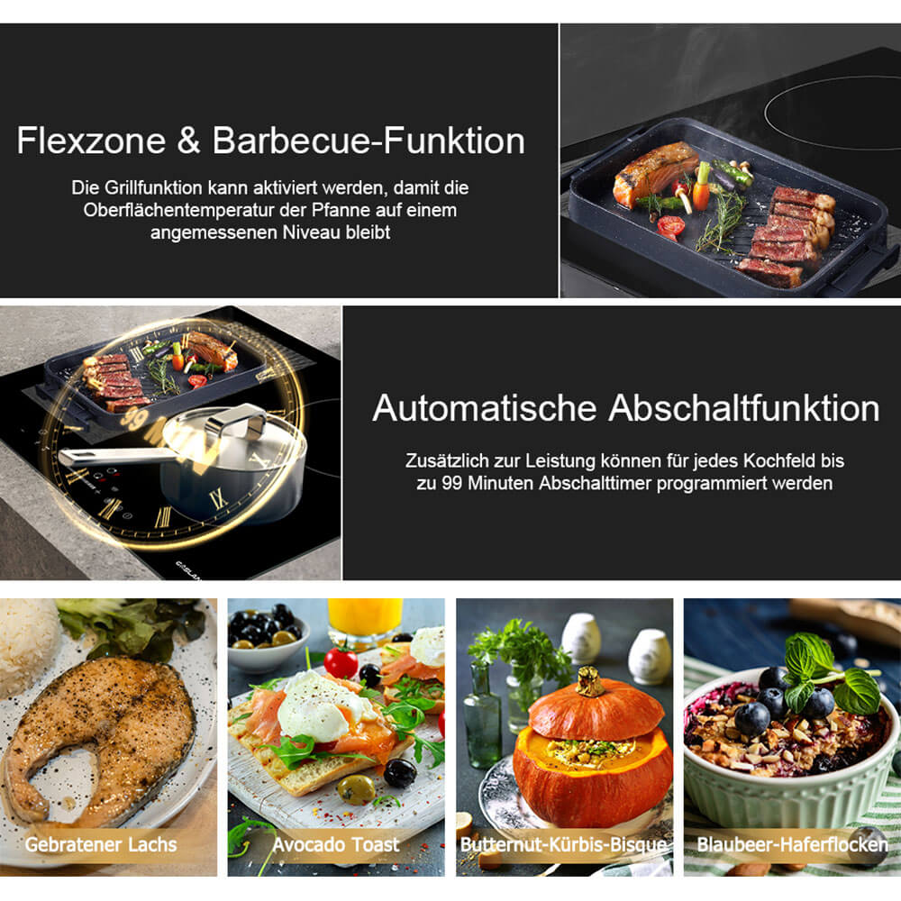 GASLAND Chef Induktions Kochfeld IH604BF 60cm 7000W Elektroherd mit 4 Boost-Zonen FlexInduktionskochfeld für BBQ Warm Up/STOP + GO-Funktion
