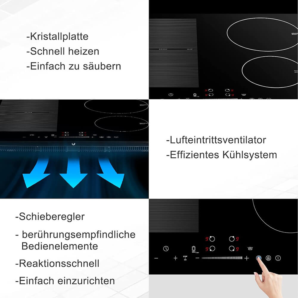 GASLAND Chef Induktions Kochfeld IH604BF 60cm 7000W Elektroherd mit 4 Boost-Zonen FlexInduktionskochfeld für BBQ Warm Up/STOP + GO-Funktion