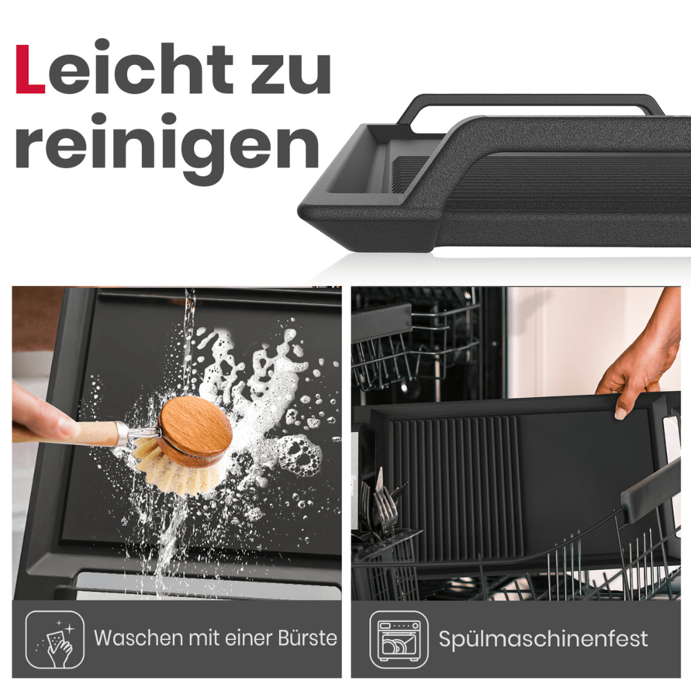 GASLAND Grillplatte mit Seitengriffen, Grillpfannen für Induktionskochfelder, Gusseisen mit Teflonbeschichtung: Antihaft- und Rostschutz, Zubehör, Grillschale