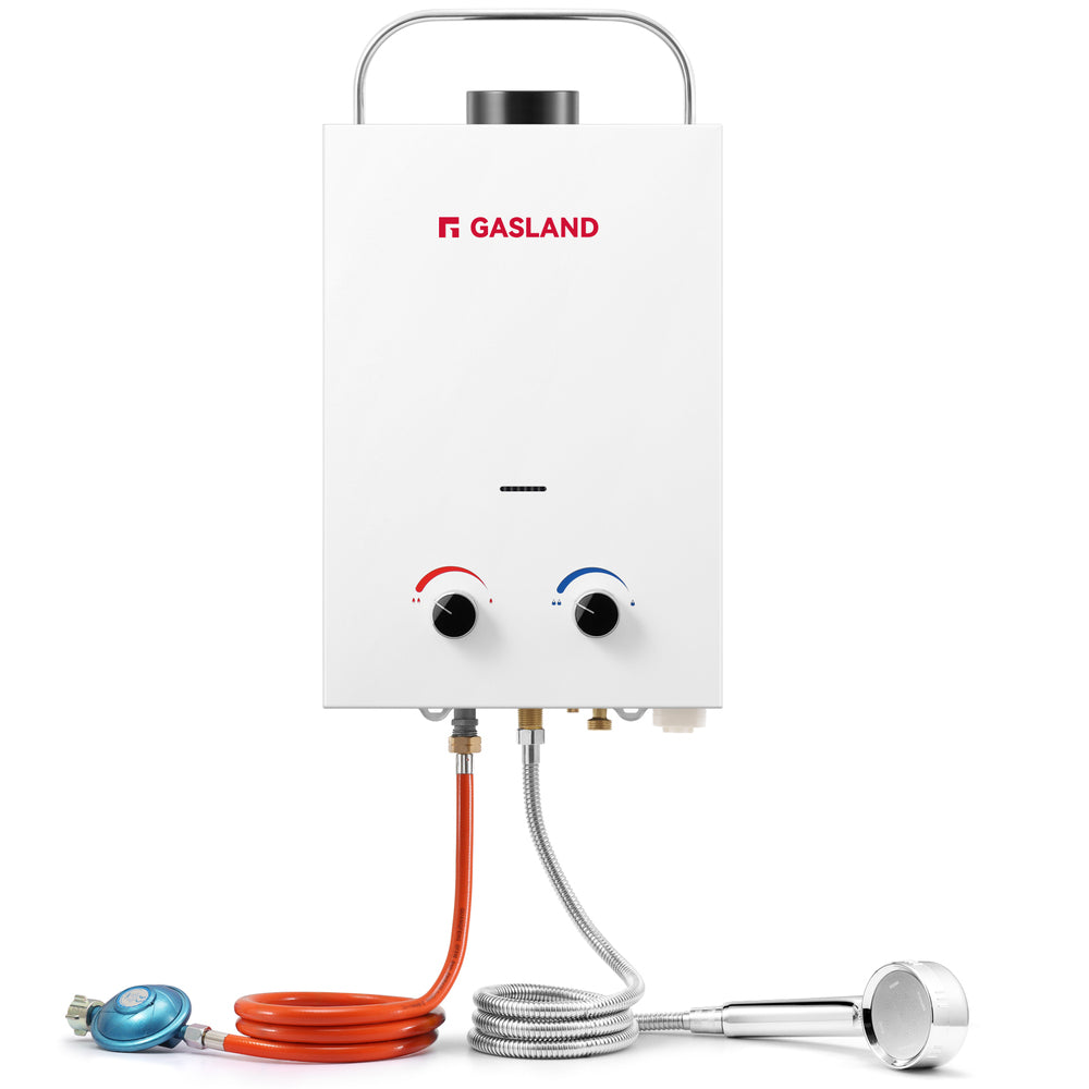 GASLAND BS158 6L 50mbar Tankless Gasdurchlauferhitzer, Gas Wasser Heizung Tragbarer mit Griff Falten, LPG Durchlauferhitzer für Campingdusche/Wohnmobilausflug/Waschpferd [Energieklasse A+]