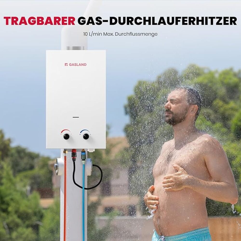 GASLAND BS264 10L 50mbar Tankless Gasdurchlauferhitzer, Gas Wasser Heizung Tragbarer mit Griff Falten, LPG Durchlauferhitzer für Campingdusche/Wohnmobilausflug/Waschpferd [Energieklasse A+]