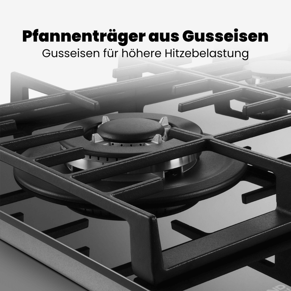 GASLAND Chef GH2905BG1FC Glas Gaskochfeld 5 Flammig, Gas Kochfeld mit Wok Brenner, Einbau Gaskochfelder, 87cm Schwarz Glasherd, Gas Kocher mit 2 Stützen, 10400 Watt, LPG/Erdgas