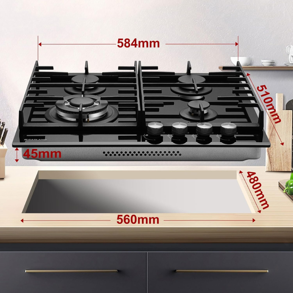 GH604BF 4 Flammig 60 cm Glas Gaskochfeld