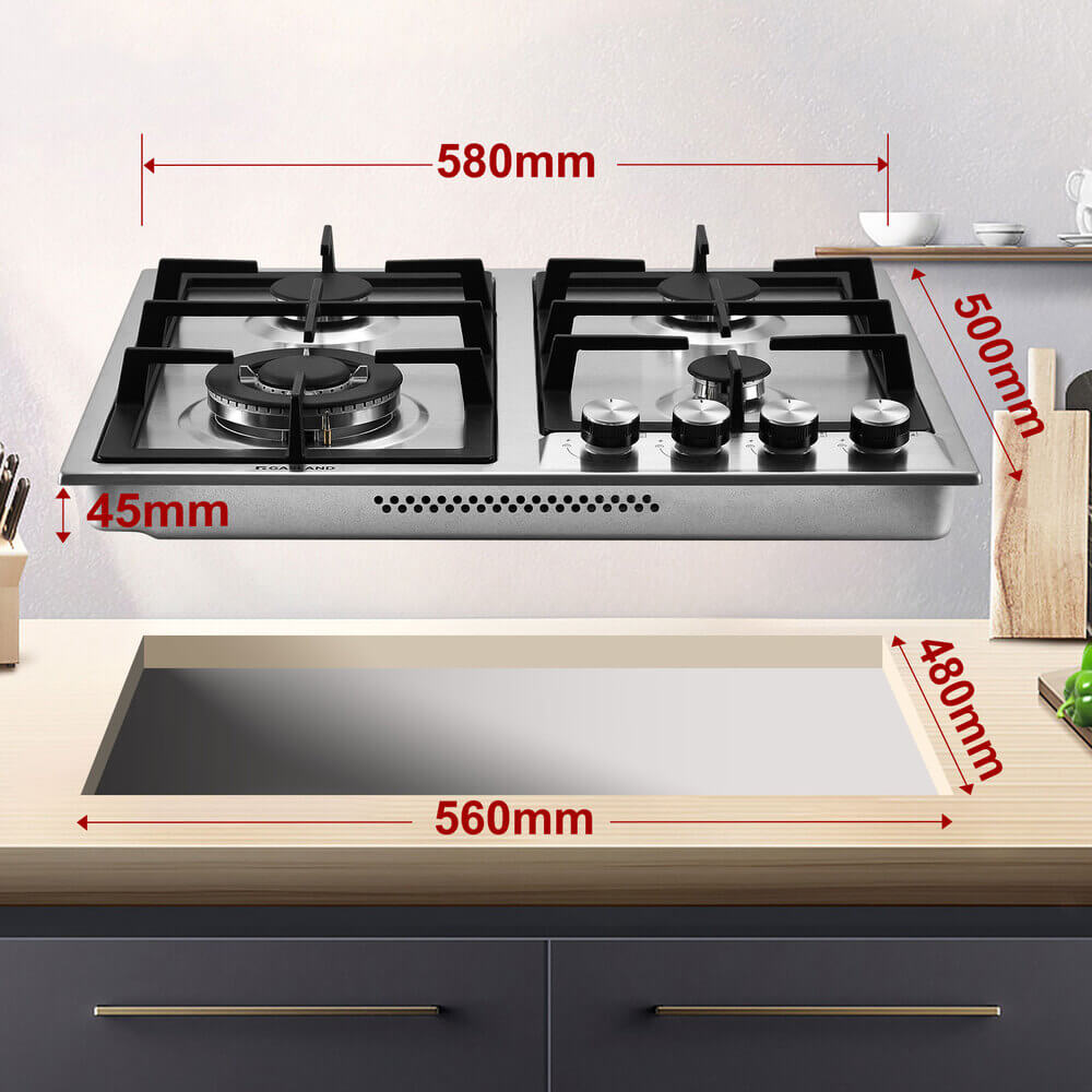 GASLAND Chef GH60SF Einbau Gaskochfeld Edelstahl 4 Flammig, Gas Einbau Autark Gaskochfeld, LPG/Erdgas