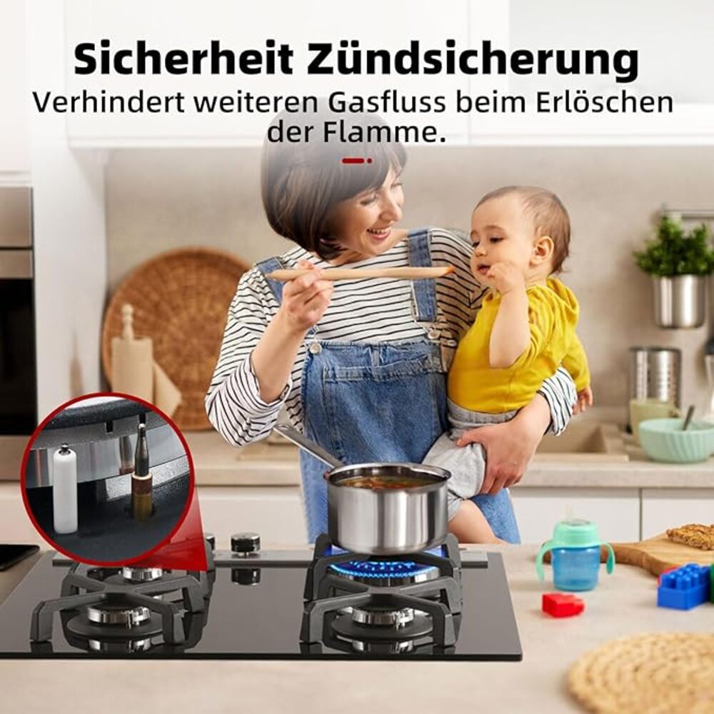 GH6604BG1FC 4 Flammig 60 cm Schwarz Glasherd Glas Gaskochfeld