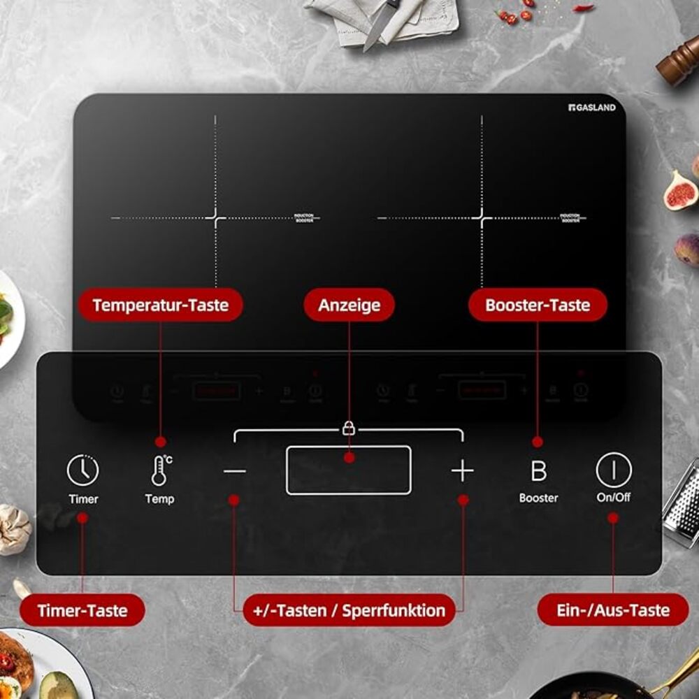 GASLAND Chef IH60BT Doppel Induktionskochplatte, 3500W Induktionskochfeld 2 Platten mit Sensor-Touch, 10 Temperaturstufen, 10 Leistungsstufen, Timer-Funktion, Sicherheitssperre, Energiesparend