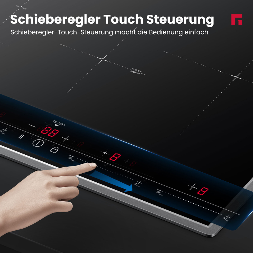 77 cm großes Induktionskochfeld mit Edelstahlrahmen