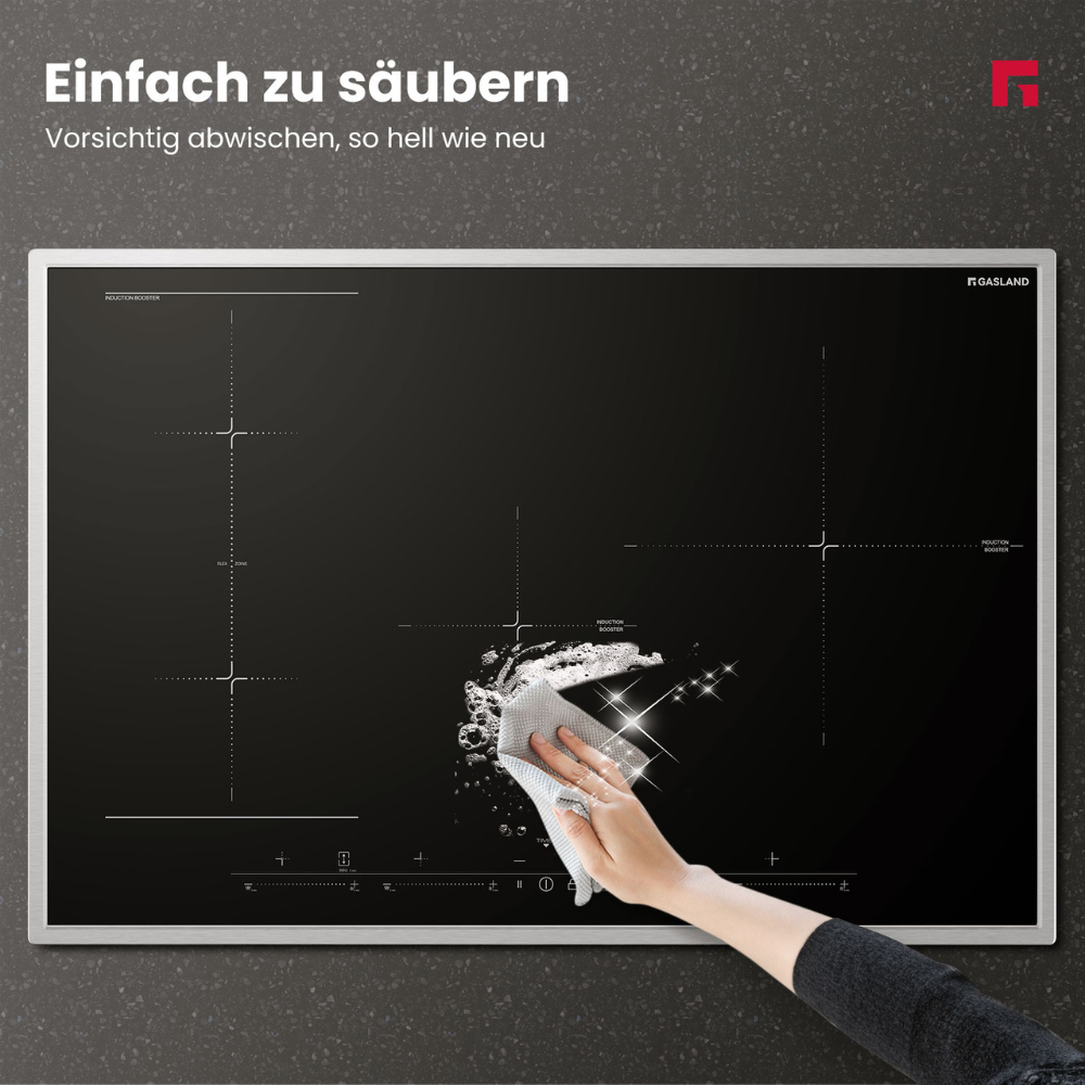 77 cm großes Induktionskochfeld mit Edelstahlrahmen