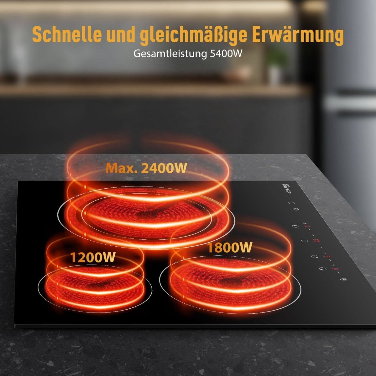 GASLAND CH603BF Glaskeramikkochfeld/ 60cm Kochfeld Elektro/Einbaukochfeld/ 3 Kochzonen/Zweifach-Zone/Kindersicherung/ 5,4kW/ Geeignet für Alle Töpfe