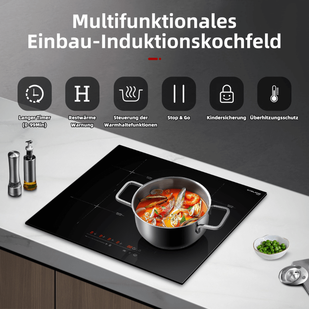 GASLAND Chef IH60BF-DE 60 cm Integrierter Induktionskochfeld 4 Zonen, 7200W Induktionsherd mit Sensor-Touch, Boost-Funktion, Warmhaltefunktionen, Stop & Go-Funktion, Timer-Funktion, Sicherheitssperre