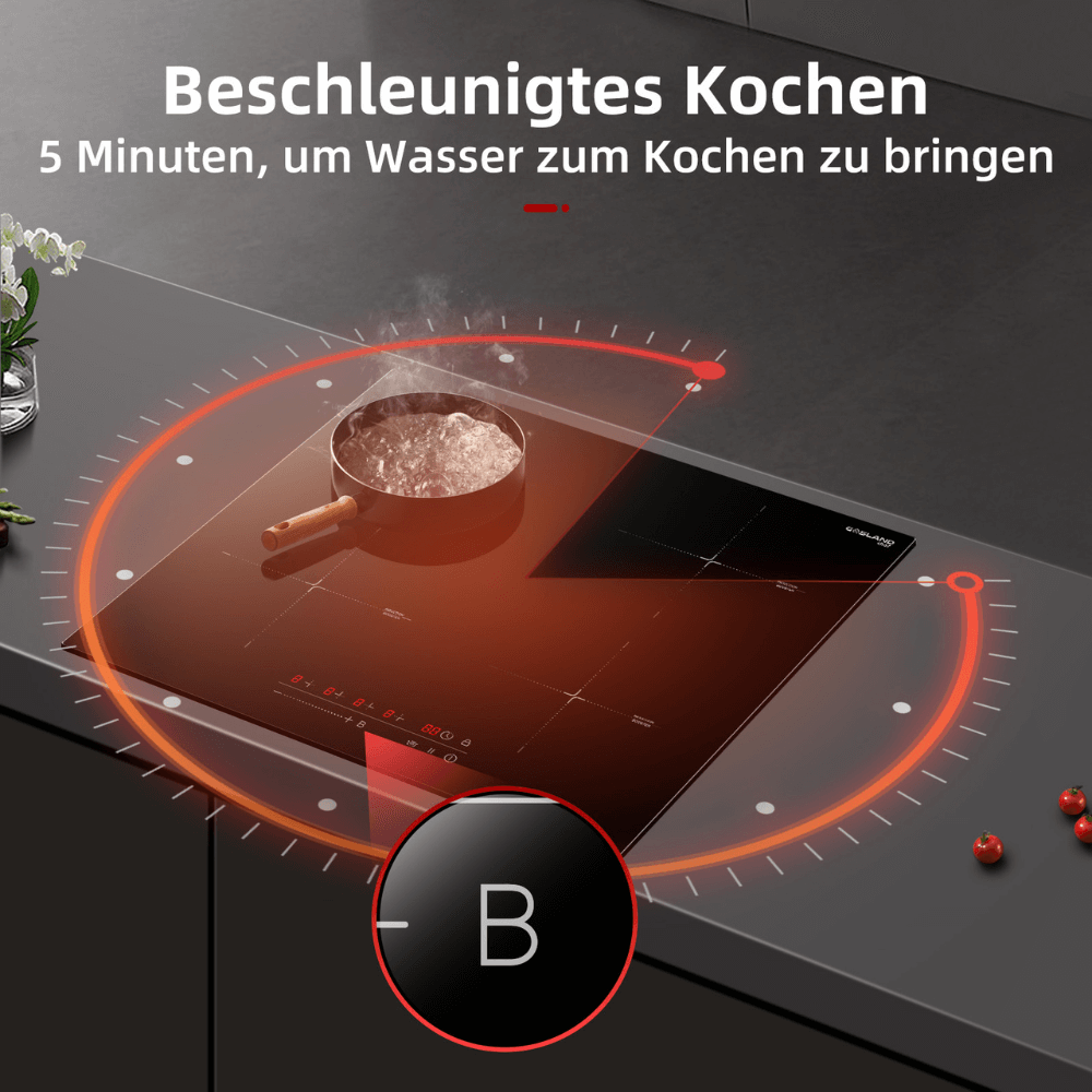 GASLAND Chef IH60BF-DE 60 cm Integrierter Induktionskochfeld 4 Zonen, 7200W Induktionsherd mit Sensor-Touch, Boost-Funktion, Warmhaltefunktionen, Stop & Go-Funktion, Timer-Funktion, Sicherheitssperre